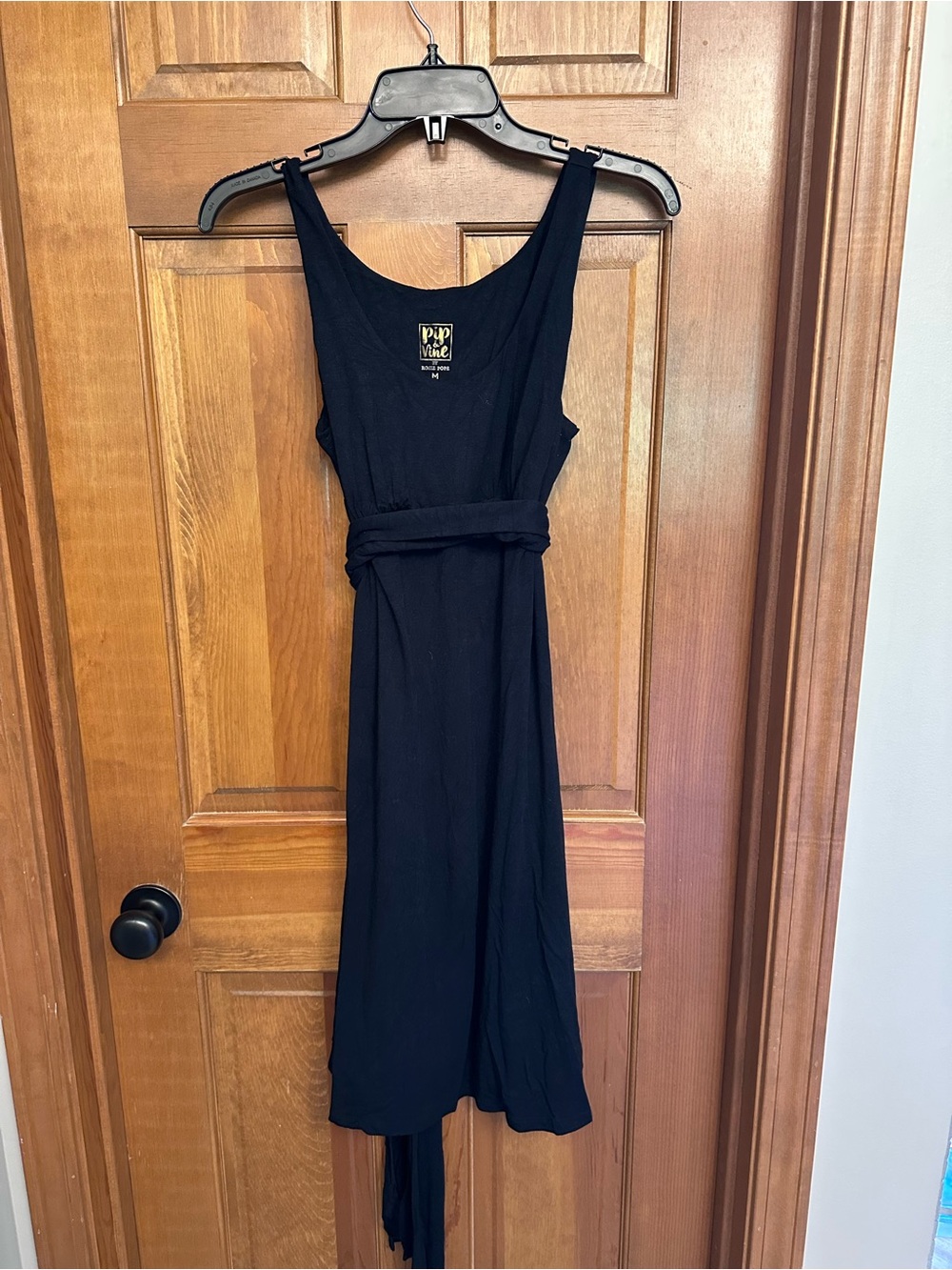Pip & Vine Maternity Black Sleeveless Belted Midi Dress Size M